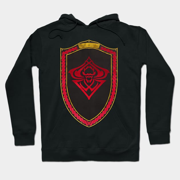 Spider Sigil Red (Shield Red Celtic Rope Gold rims Black Core) Hoodie by Swabcraft